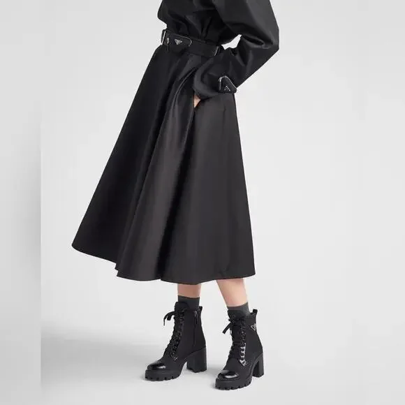 Prada Black Leather/ Re-Nylon Metal Triangle Logo 110mm Ankle Boots EU 38.5 - Picture 2 of 15